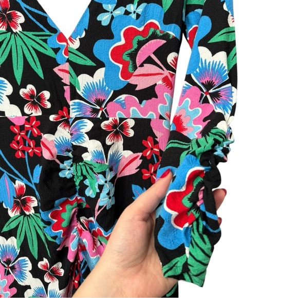 Anthropologie Maeve Ruched Floral Maxi Dress Size 0 XS S Black Long Sleeves Boho - Picture 5 of 10